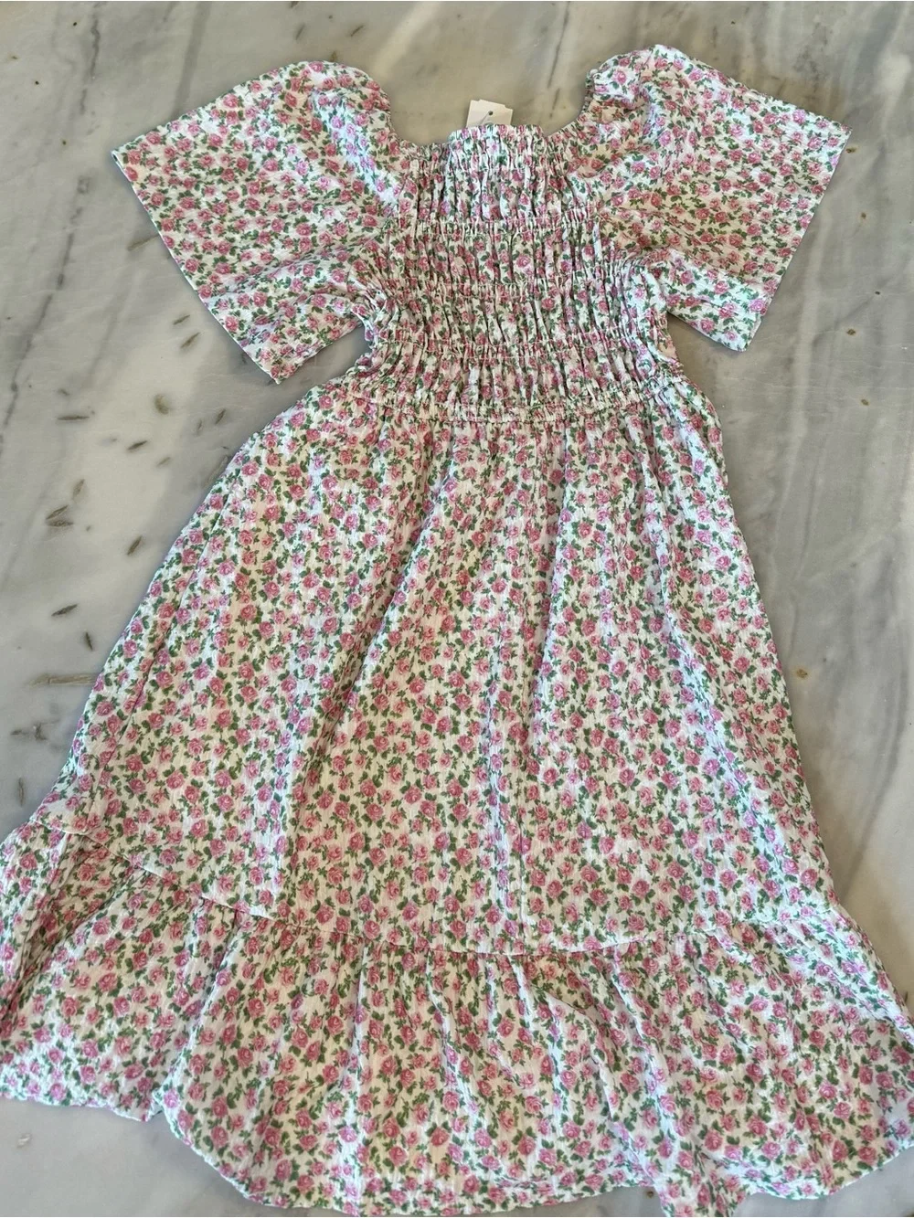 Persaya Pink Floral Smocked Midi Dress